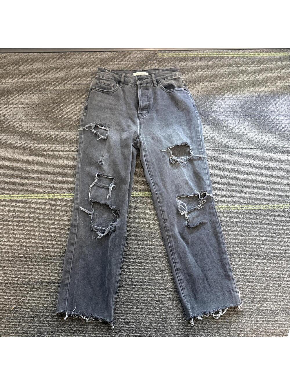 Pacsun Size 24 Denim Jeans Faded Black High Rise Straight Crop Distressed Cotton